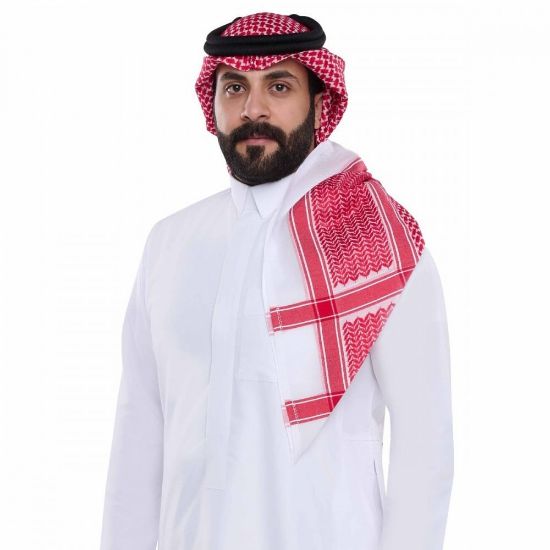 صورة شماغ العجلان الذهبي أحمر