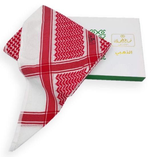 صورة شماغ العجلان الذهبي أحمر