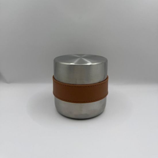 صورة علبة شاي وسكر استيل 304 مع جلد 350 مل