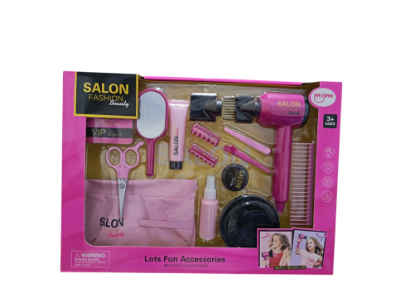 صورة مجموعة ألعاب "صالون تجميل" للأطفال وتحتوي على إكسسوارات تجميل وشعر متنوعة من نجمة الالعاب