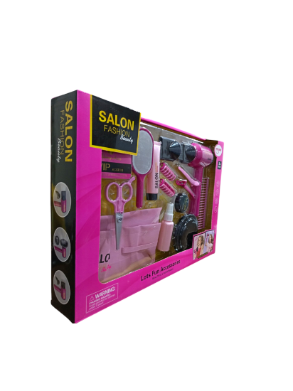 صورة مجموعة ألعاب "صالون تجميل" للأطفال وتحتوي على إكسسوارات تجميل وشعر متنوعة من نجمة الالعاب