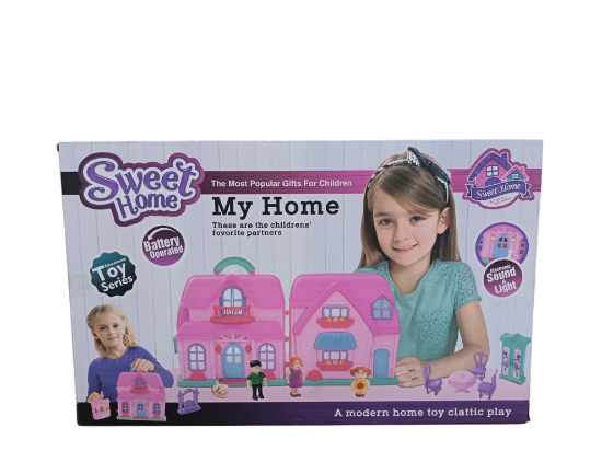 صورة بيت دمى للأطفال مع أثاث وإكسسوارات