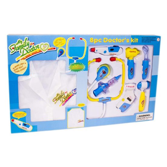 صورة مجموعة ألعاب الطبيب للأطفال المكونة من 8 قطع هي مجموعة لعب تظاهرية تتضمن زي طبيب وأدوات طبية مختلفة