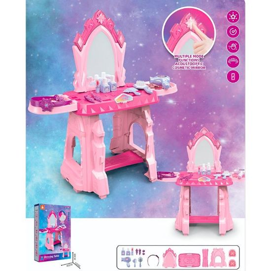 صورة طاولة مكياج لون وردي  - تسريحة