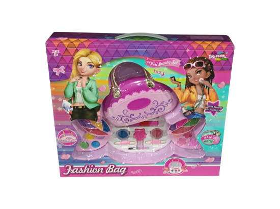 صورة حقيبة مكياج "Fashion Bag" للأطفال هي مجموعة لعب مصممة للفتيات الصغيرات، تحتوي على أدوات مكياج آمنة ولطيفة