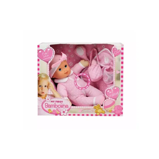 صورة دمية "ماي فيرست بامبولينا 6 في 1" هي دمية أطفال تفاعلية تأتي مع مجموعة من الملحقات