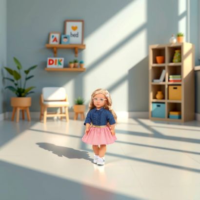 صورة دمية "أور جينيريشن إيميلي" بحجم 45 سم هي دمية أزياء جاهزة للحفلات ومليئة بالمرح، وتحب أعياد الميلاد والمغامرات المفاجئة.