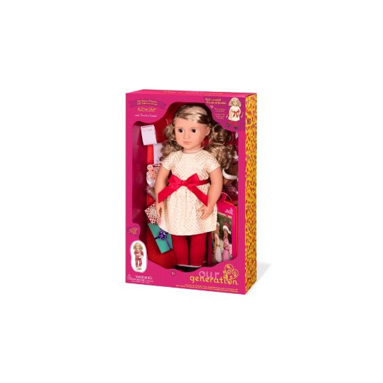 صورة دمية "أور جينيريشن ديلوكس" مع فستان وفيونكة حمراء - "نويل".