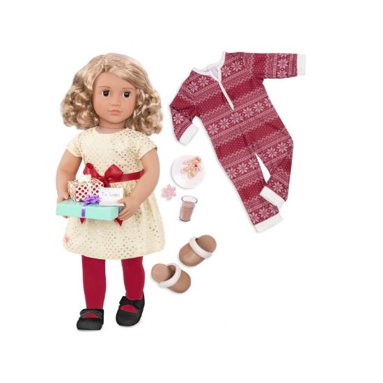 صورة دمية "أور جينيريشن ديلوكس" مع فستان وفيونكة حمراء - "نويل".