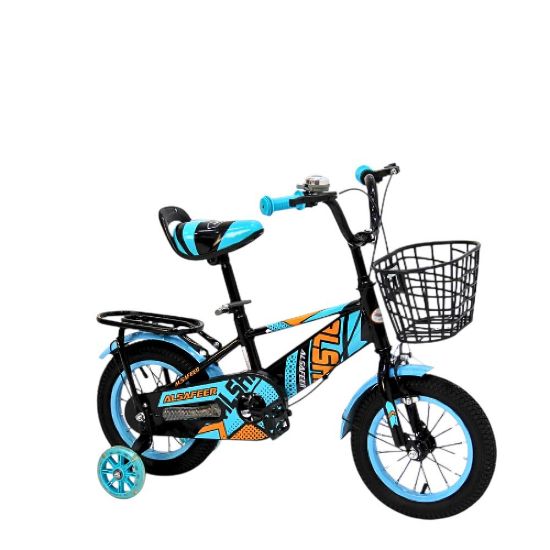 صورة دراجة أطفال  مقاس 12إنش– تصميم رياضي بجنوط أسيام ، رفارف أمامية وخلفية، فرامل يدوية، سلة امامية ومقعد خلفي