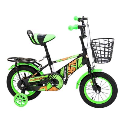 صورة دراجة أطفال  اخضر مقاس 12إنش– تصميم رياضي بجنوط أسيام ، رفارف أمامية وخلفية، فرامل يدوية، سلة امامية ومقعد خلفي