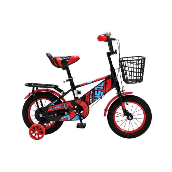 صورة دراجة أطفال مقاس 12إنش– تصميم رياضي بجنوط أسيام ، رفارف أمامية وخلفية، فرامل يدوية، سلة امامية ومقعد خلفي