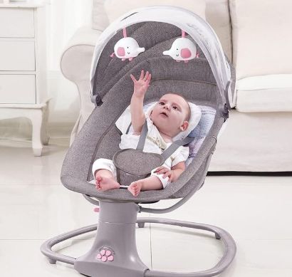 صورة كرسي هزاز كهربائي للرضع مع مظلة وألعاب – هدوء وراحة لطفلك بناتي من نجمة الالعاب