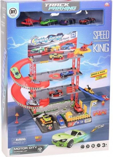 صورة موقف سيارات سلسة المسار من ثلاث طوابق 3مركبات 1 مروحية من نجمة الالعاب