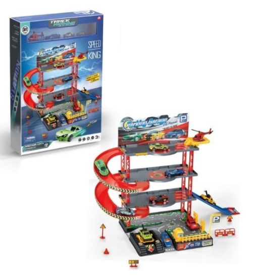 صورة موقف سيارات سلسة المسار من ثلاث طوابق 3مركبات 1 مروحية من نجمة الالعاب