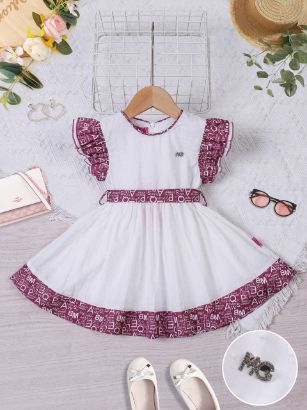 صورة فستان بناتي صيفي بأكمام كشكش وتطريز خفيف – موديل 1