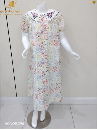 صورة فستان بناتي صيفي مطرّز بياقة واسعة – موديل 1113
