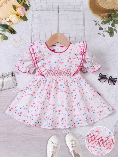 صورة فستان بناتي صيفي مزهر بكشكش وتطريز خيط – موديل 14