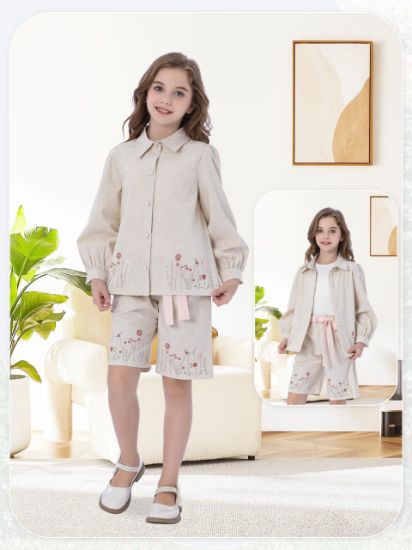 صورة طقم بناتي صيفي بلمسة تطريز ناعم – موديل 15