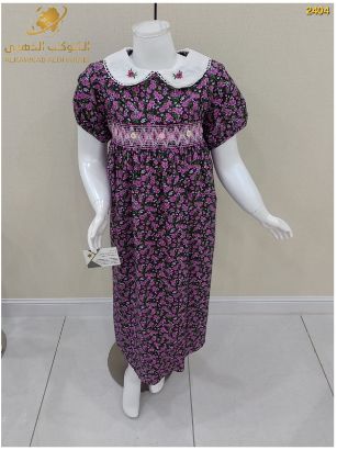 صورة فستان بناتي صيفي مزهر بياقة مطرزة – موديل 2404