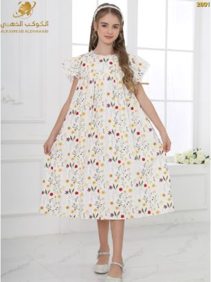 صورة فستان بناتي صيفي مزهر بأكمام كشكش – موديل 2801