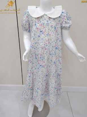 صورة فستان بناتي صيفي مزهر بياقة بيضاء – موديل 2805