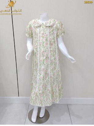 صورة فستان بناتي صيفي بطبعة ورد ناعم وياقة دائرية مزينة – موديل 32539