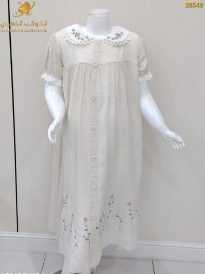 صورة فستان بناتي صيفي بأزرار أمامية وياقة مطرزة – موديل 32542