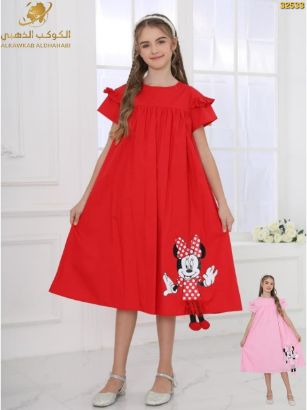 صورة فستان بناتي واسع صيفي بطبعة شخصية كرتونية – موديل بألوان متعددة 32533