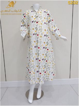 صورة فستان بناتي صيفي مزهر بياقة مرتفعة وأكمام طويلة – موديل 5202
