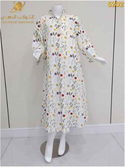 صورة فستان بناتي صيفي مزهر بياقة مرتفعة وأكمام طويلة – موديل 5202