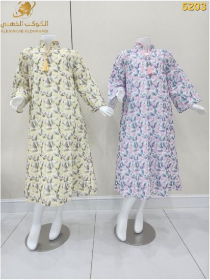 صورة فستان بناتي صيفي بطبعة أوراق وأكمام طويلة – موديل 5203
