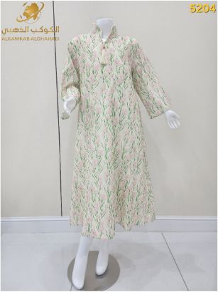 صورة فستان بناتي صيفي بطبعة نباتية وياقة مزخرفة – موديل 5204