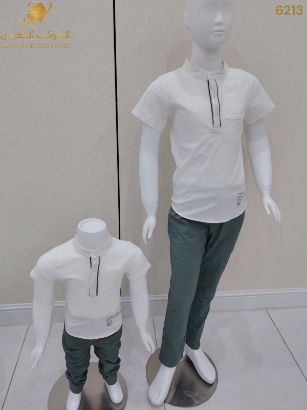 صورة طقم أولاد صيفي أنيق بياقة بسحاب – تيشيرت وبنطال 6213