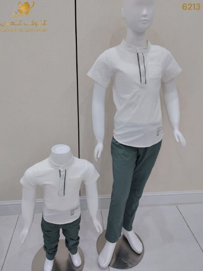 صورة طقم أولاد صيفي أنيق بياقة بسحاب – تيشيرت وبنطال 6213