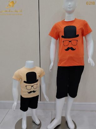 صورة طقم أطفال صيفي بطبعة قبعة وشوارب – تيشيرت وشورت 6218
