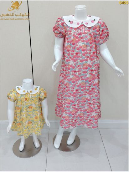 صورة فستان بناتي صيفي بنقشة زهور وياقة مزدانة – موديل قصير وطويل 6403