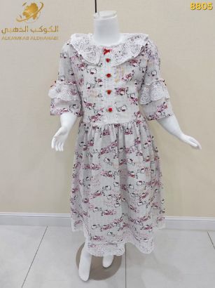 صورة فستان بناتي صيفي مزخرف بالدانتيل وتطريز لطيف – موديل 8805