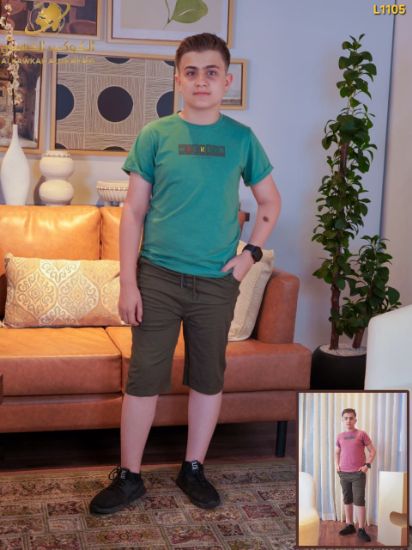 صورة طقم أولاد صيفي بطبعة WERK IT وشورت مريح – موديل L1105