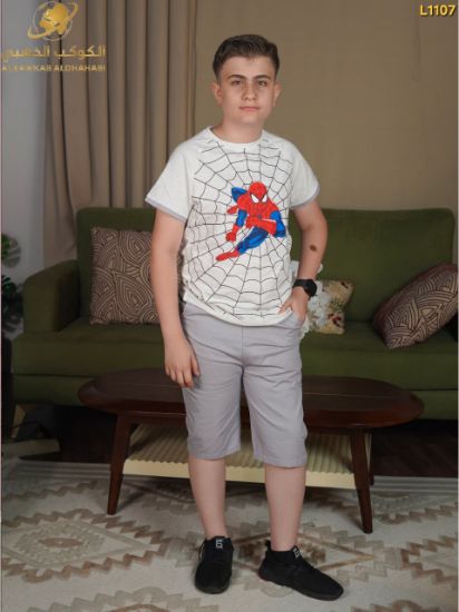 صورة طقم أولاد صيفي بطبعة سبايدرمان وشورت مريح – موديل L1107