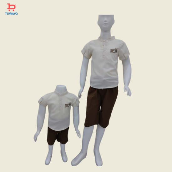 صورة طقم أولاد صيفي أنيق بياقة واقفة – تيشيرت وبنطال قصير 6217