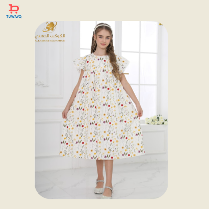 صورة فستان بناتي صيفي مزهر بأكمام كشكش – موديل 2801