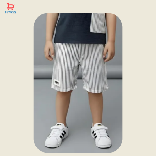 صورة شورت ولادي مخطط بالأبيض والأسود 4154