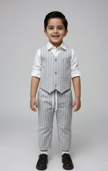 صورة قميص ولادي ابيض مع سديري مقلم 4172