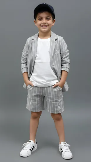 صورة شورت أولادي مخطط باللون الرمادي بتصميم عصري مريح 4173