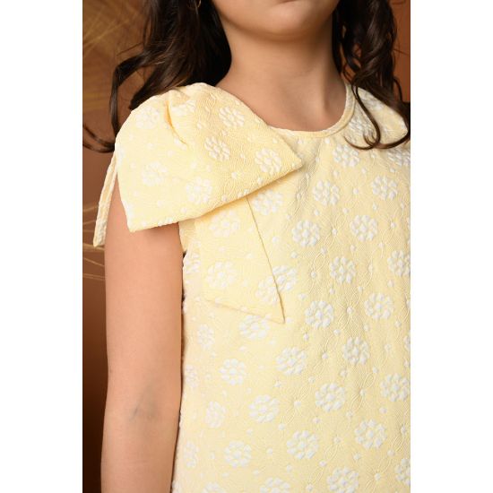 صورة فستان بناتي أصفر بكشكش وفيونكة - 731