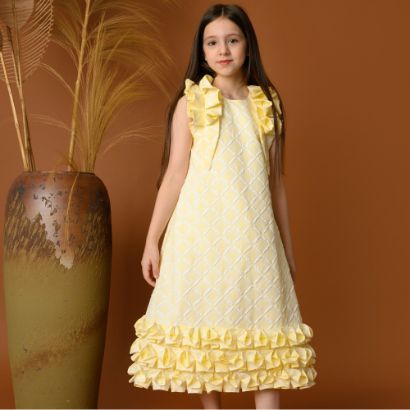 صورة فستان بناتي أصفر أنيق بتصميم فريد - 717