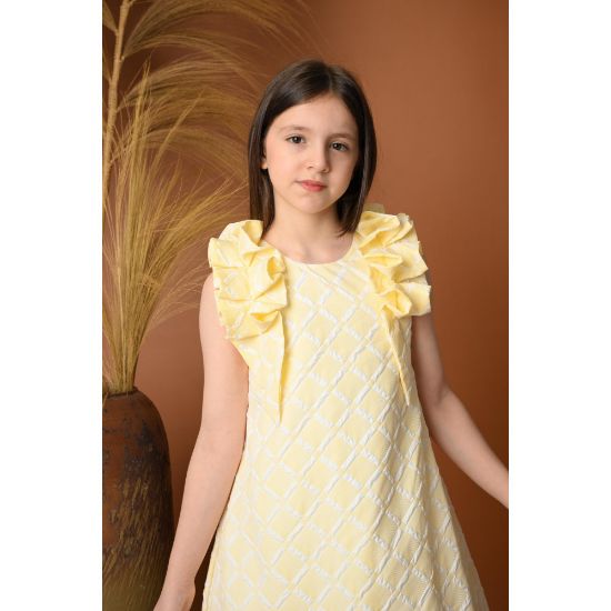 صورة فستان بناتي أصفر أنيق بتصميم فريد - 717