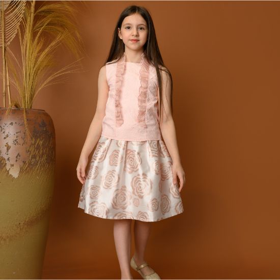 صورة تيور بناتي بنقشة الورود مع تصميم كشكش - Kj2062