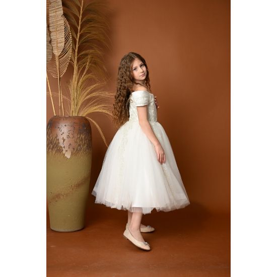 صورة فستان بناتي سهرة أبيض بتصميم منفوش - M3607